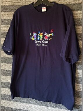 Vintage Y2K Jazz Cats Montreal Navy Blue Embroidered T-Shirt Men’s XL EUC